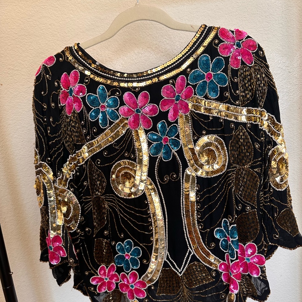 Vintage sequence Floral Embellished Women's Top